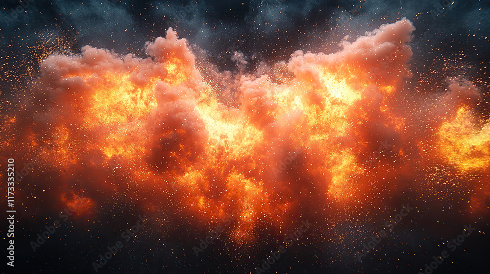 Obraz premium explosion, black background, blast, fiery, dynamic, fireball, detonation, impact, destruction, energy, burst, smoke, flames, powerful, dramatic, intense, glowing, light, debris, shockwave, combustion,