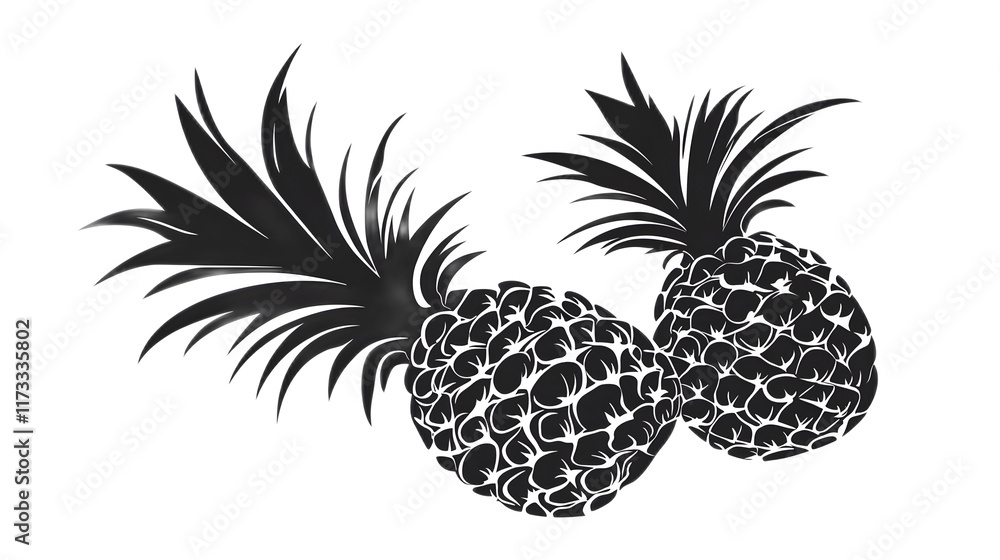 Obraz premium Black and White Graphic of Two Stylized Pineapples Side by Side