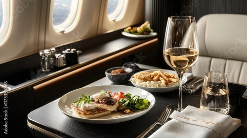 Luxury in-flight gourmet dining aerial food photography