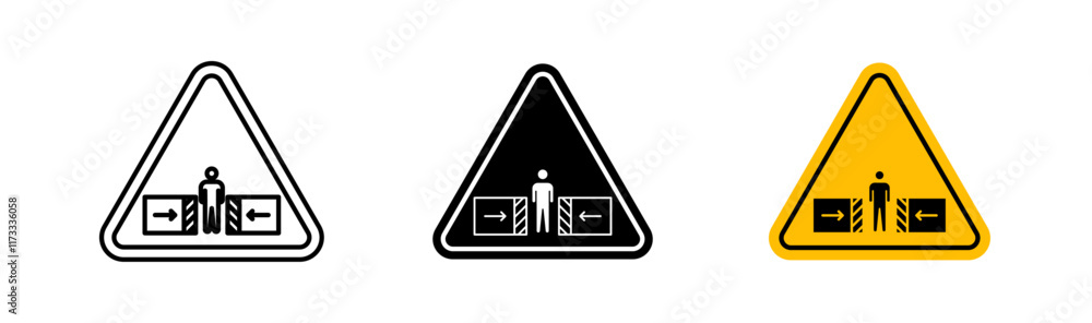 Risk of crushing warning signs flat and linear vector illustration on white background. Risk of crushing warning signs flat and linear vector illustration on white background.