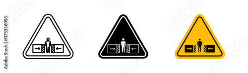 Risk of crushing warning signs flat and linear vector illustration on white background.