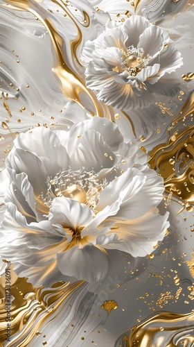 gold and white abstract flower painting poster background