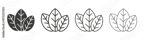 Tobacco leaves icon flat and linear vector illustration on white background.