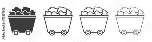 Trolley with coal icon flat and linear vector illustration on white background.