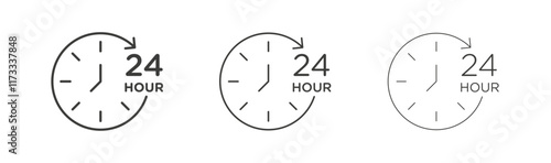 Twenty four hours icon flat and linear vector illustration on white background.