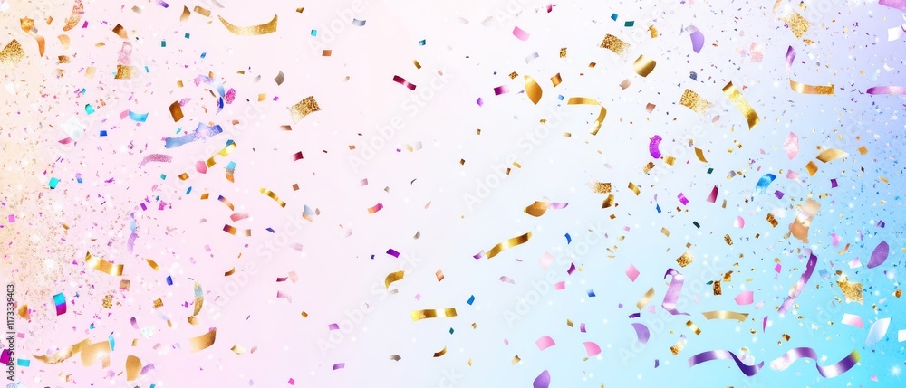 A colorful background with gold and pink confetti