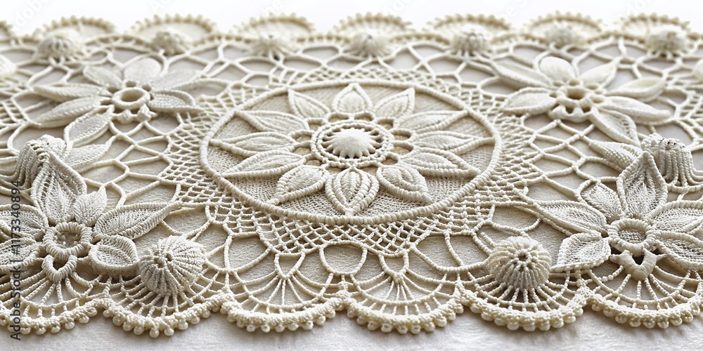 Obraz premium Luxurious White Lace Detail: Isolated Elegant Fabric Texture for Design
