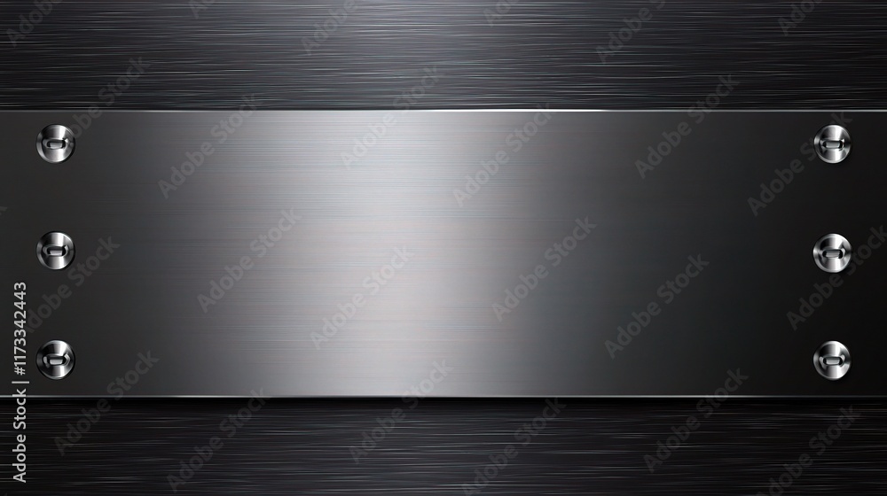 Obraz premium Smooth Black Metal Plate on a Textured Stainless Steel Background