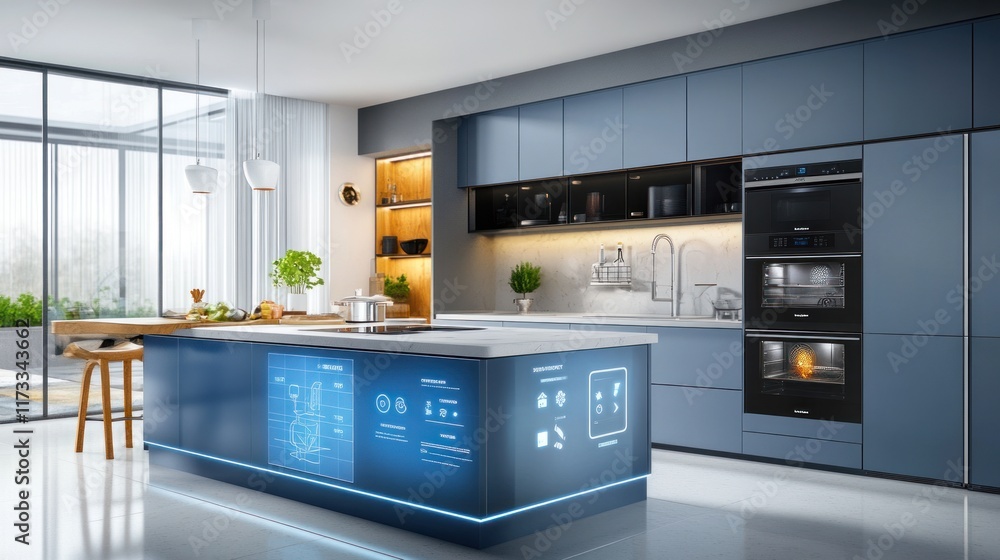 Modern kitchen with sleek design, smart features, and a spacious layout for cooking and dining. Modern kitchen with sleek design, smart features, and a spacious layout for cooking and dining.