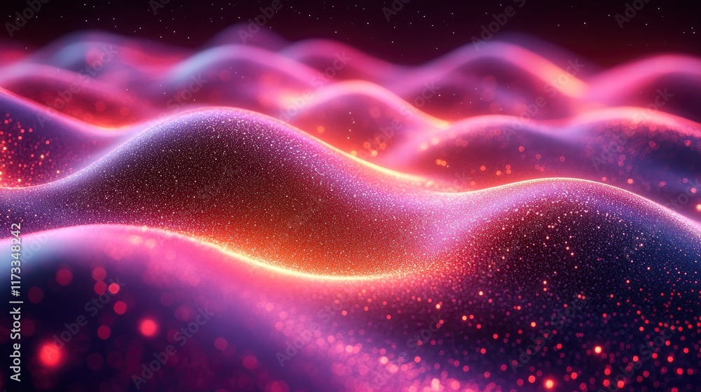 Digital wave of particles forming abstract technological landscape Digital wave of particles forming abstract technological landscape