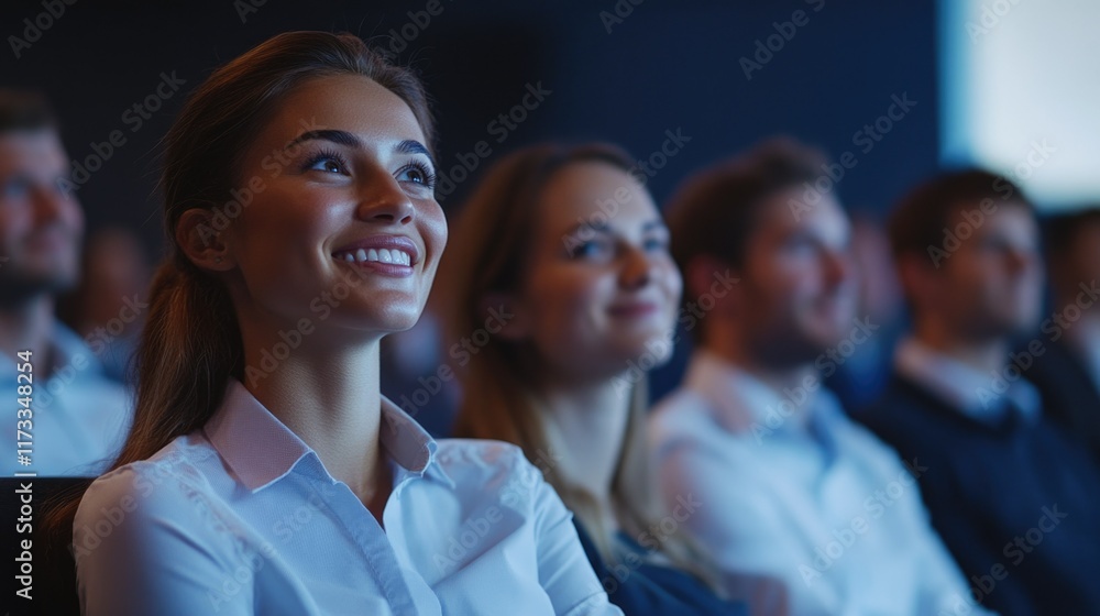 Fototapeta premium Business Audience in Conference Hall with Smiling Woman