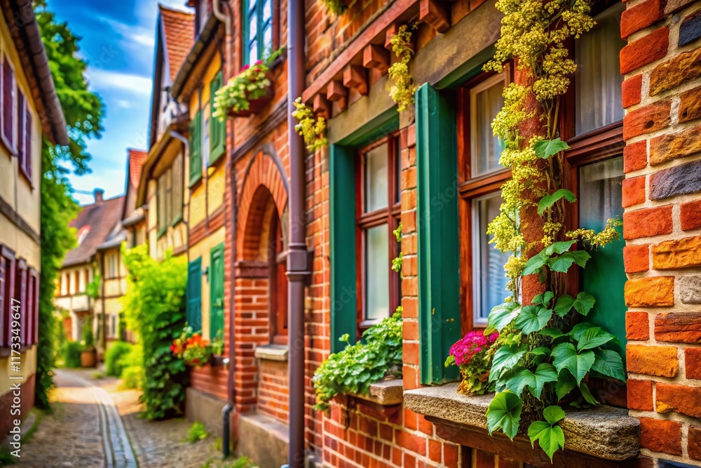 Fototapeta premium Macro Photography: German Reihenhaus Details – Brickwork, Facade, Architecture
