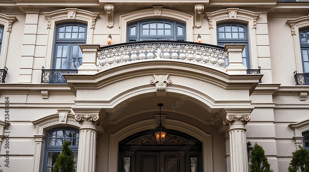 Obraz premium Classical-Style Building Entrance with Balcony