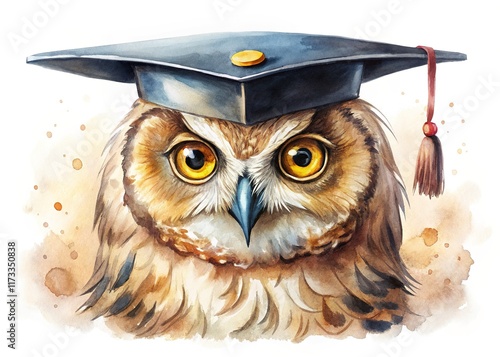 Watercolor Owl Graduation Cap - AI Art photo