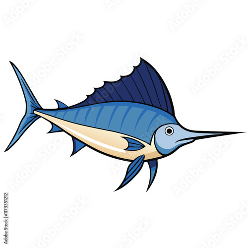 Marlin fish isolated flat vector illustration on white background