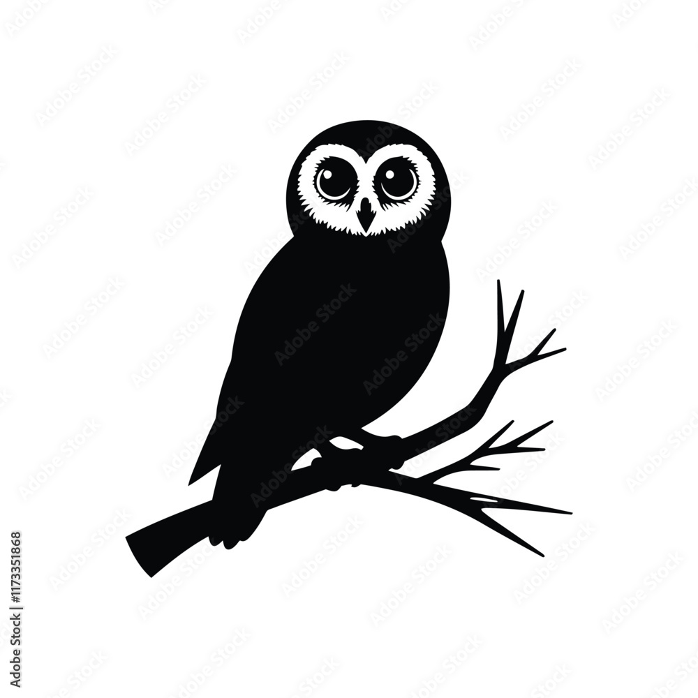 Obraz premium Owl silhouette sitting on a branch vector design template