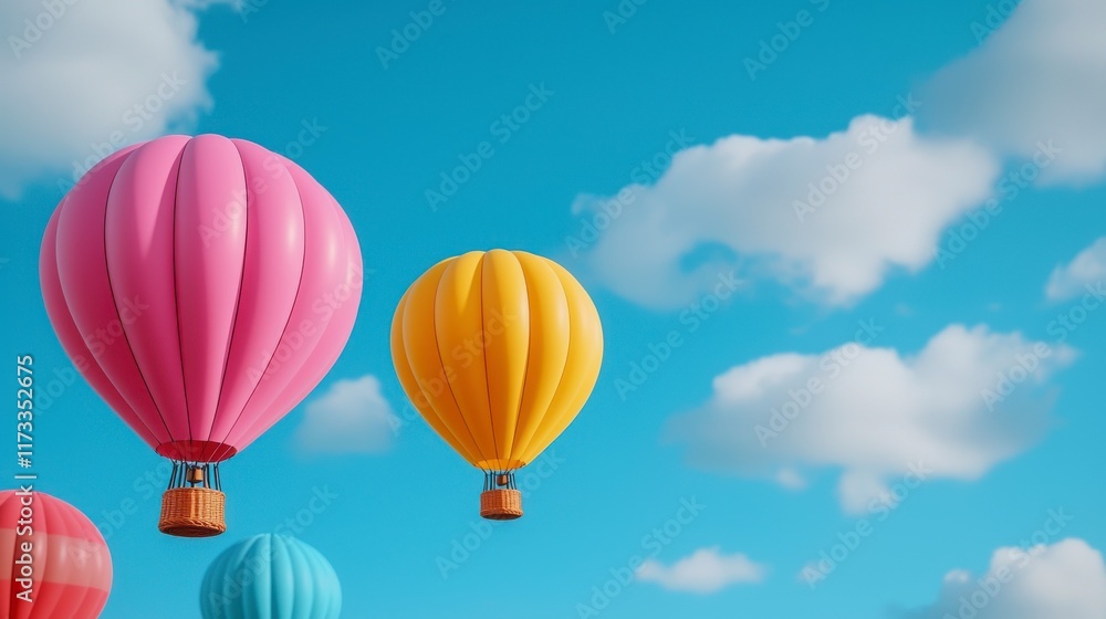 Fototapeta premium Colorful Hot Air Balloons Floating in a Clear Blue Sky