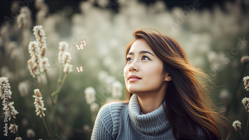 Beautiful woman daydreaming photo