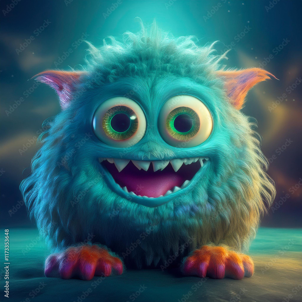 funny monster with blue fur funny monster with blue fur