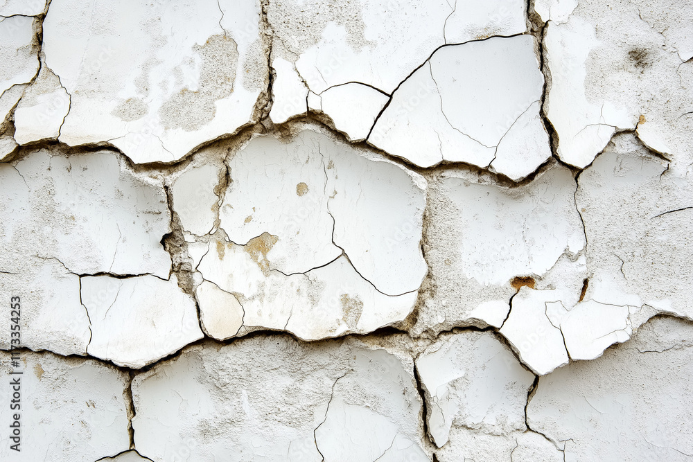 Fototapeta premium Texture of old white ceramic pottery or tile with cracks, white vintage textured background