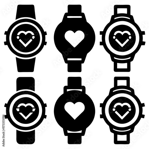 Smartwatches with Heart silhouette icon set