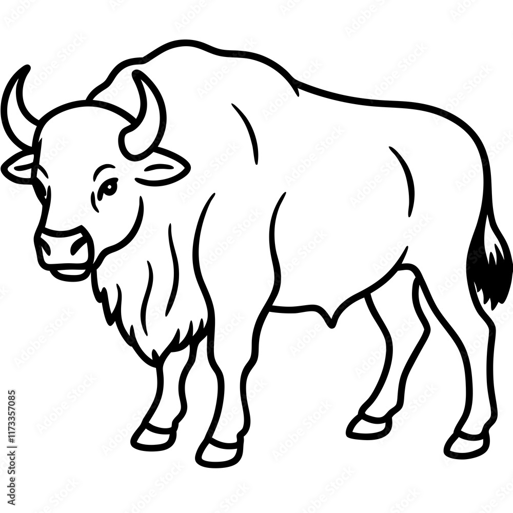 Cute Silhouette of a Bison line art vector cartoon illustration Cute Silhouette of a Bison line art vector cartoon illustration