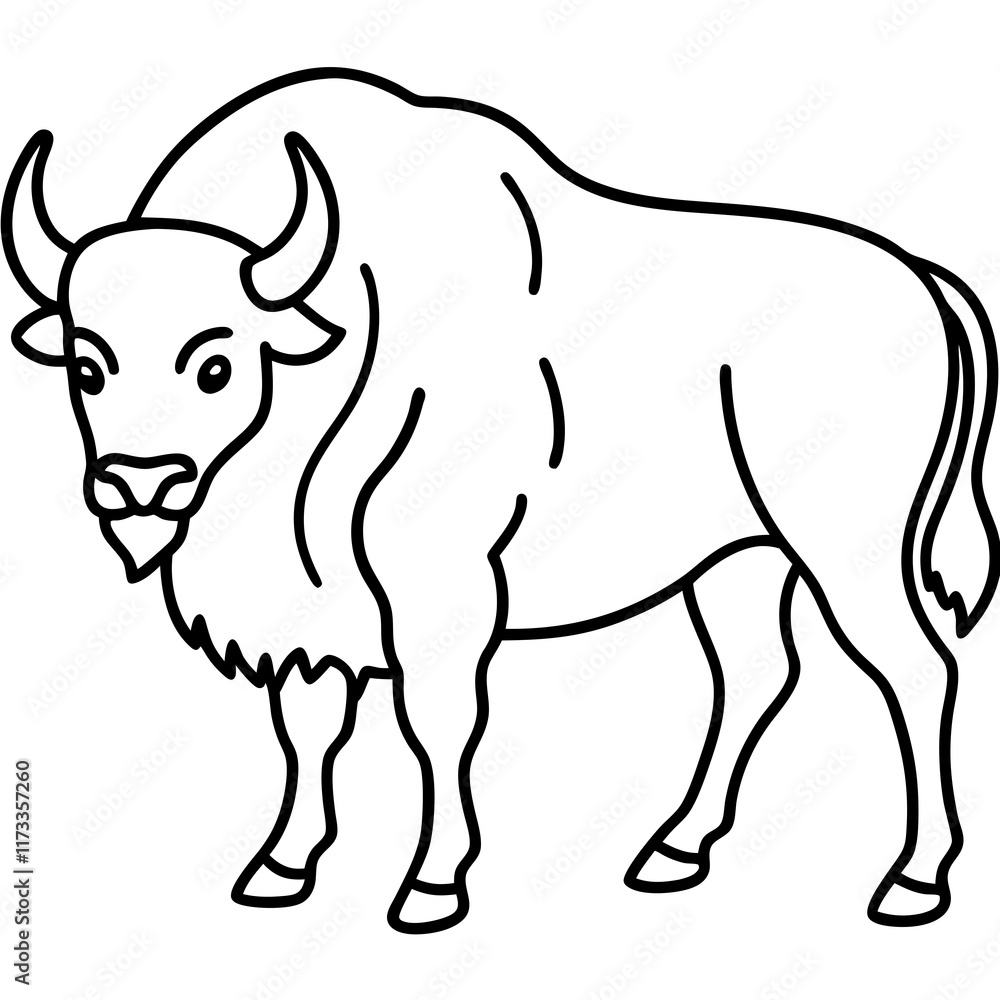 Fototapeta premium Cute Silhouette of a Bison line art vector cartoon illustration