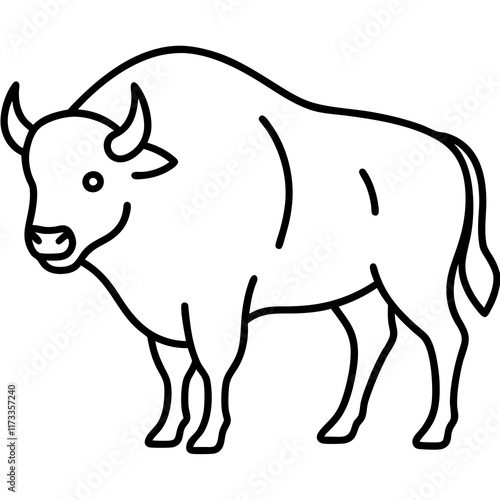 Cute Silhouette of a Bison line art vector cartoon illustration