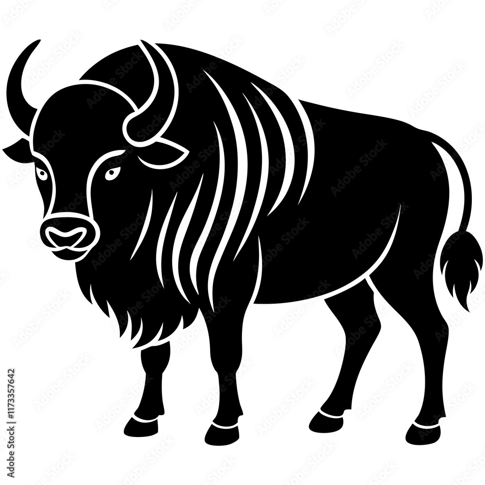 Cute Silhouette of a Bison line art vector cartoon illustration Cute Silhouette of a Bison line art vector cartoon illustration