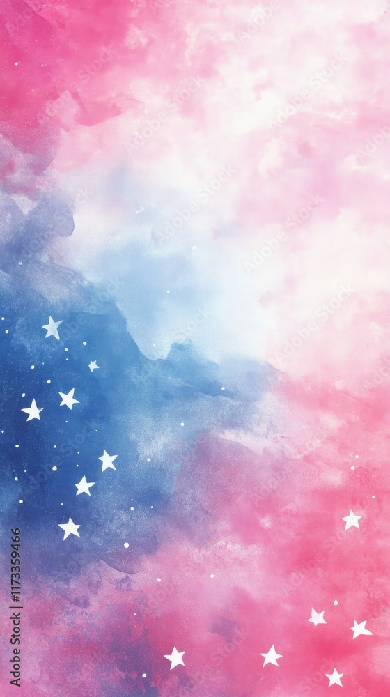 Naklejka premium Watercolor Galaxy Dreamy Pink Blue Stars