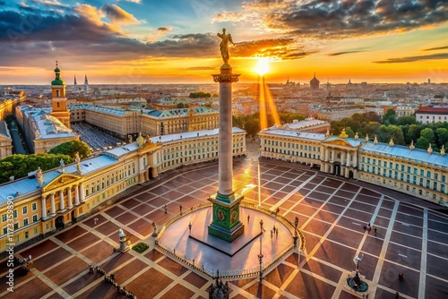 Majestic Aerial View of Palace Square & Alexander Column, St. Petersburg, Russia photo