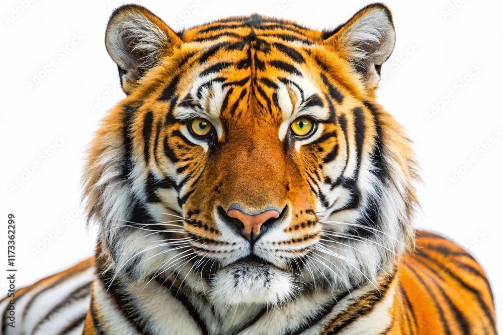 Obraz premium Majestic Bengal Tiger Isolated on White Background - Stock Photo