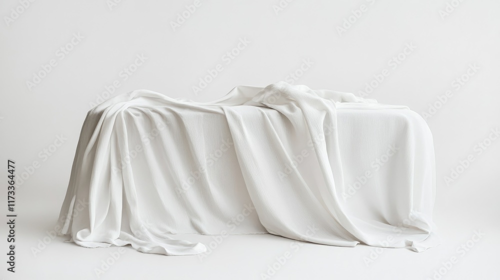 A simple and elegant composition of a tablecloth gracefully draped over a table, isolated on a white background, emphasizing its clean, polished aesthetic A simple and elegant composition of a tablecloth gracefully draped over a table, isolated on a white background, emphasizing its clean, polished aesthetic
