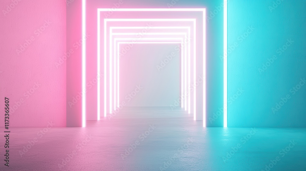 Fototapeta premium Abstract photograph of neon lights streaking through a darkened urban environment, creating a sense of speed, energy, and futuristic vibes.