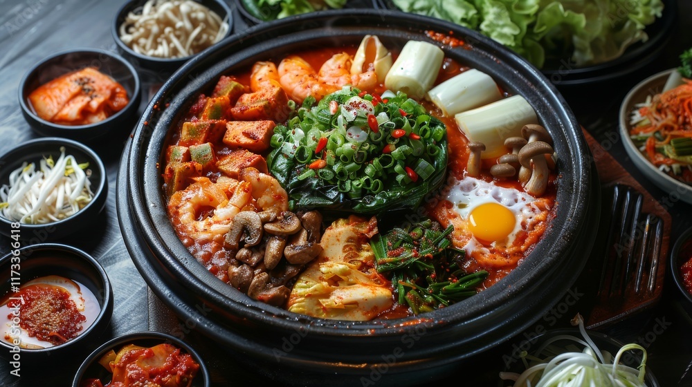 Korean Steam Pot with Various Side Dish Korean Steam Pot with Various Side Dish