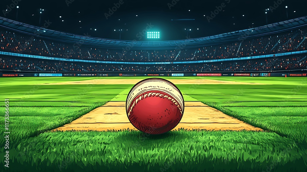 Baseball at Night in a Crowded Stadium