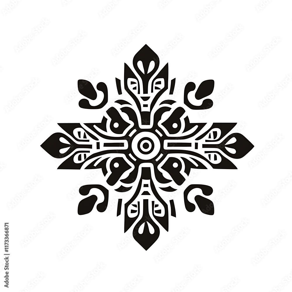 Ornate black floral-style design on white backdrop. Ornate black floral-style design on white backdrop.