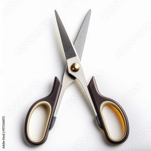 A stylish pair of scissors on a clean white background. photo