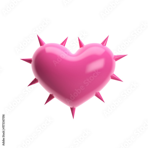 3D pink glossy heart icon with spikes and sharp thorns. Isolated vector illustration for edgy love, romance, Valentine's Day  holiday decor. Suitable for cards, banners, posters, social media design