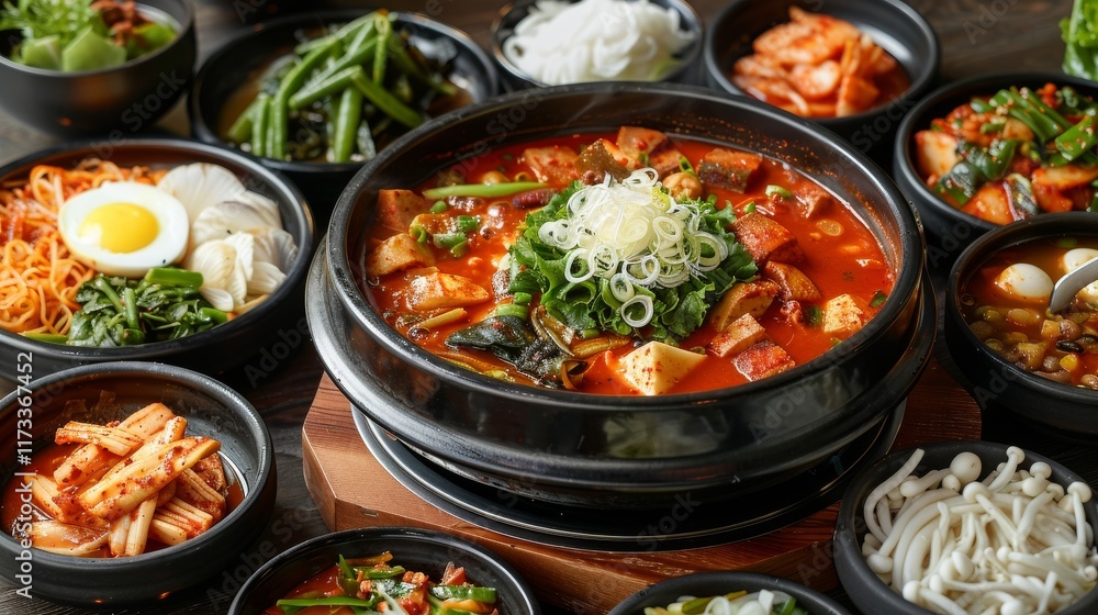 Korean Steam Pot with Various Side Dish Korean Steam Pot with Various Side Dish