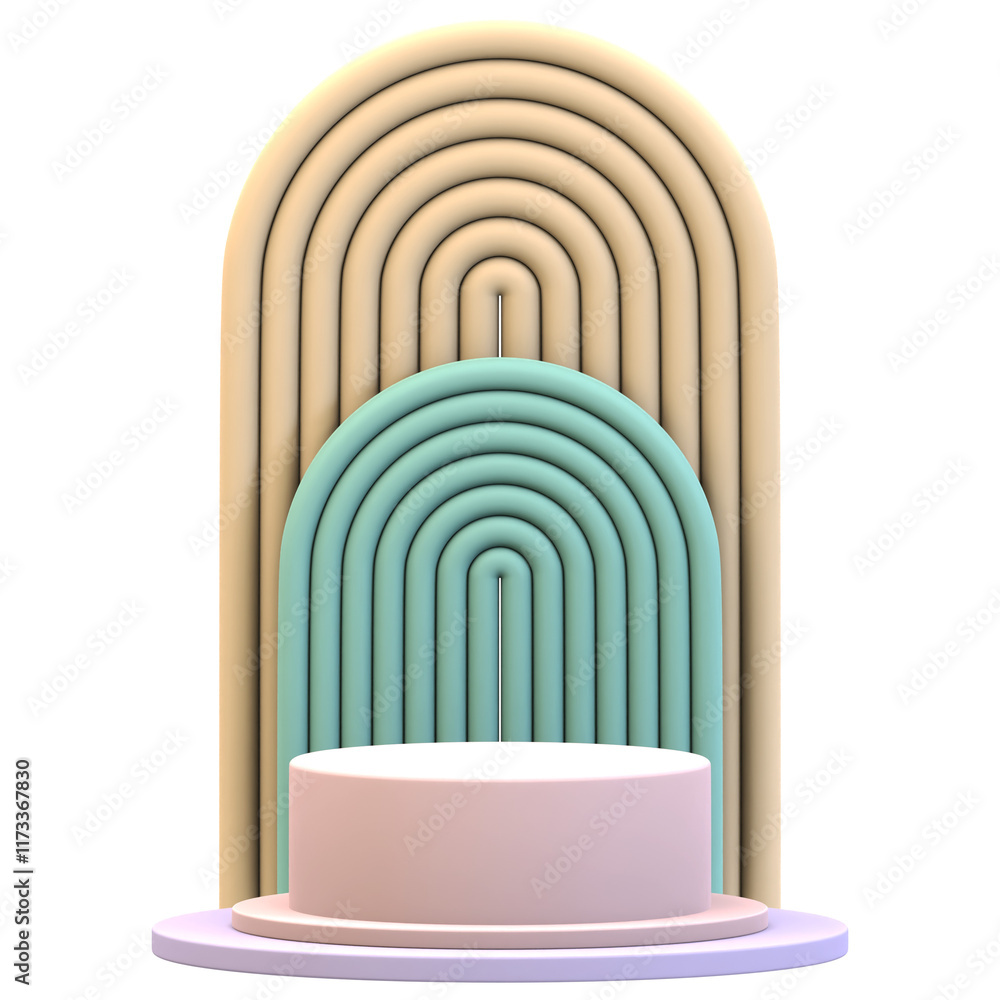 Fototapeta premium Cylinder Podium With Double Repetitive Backdrop