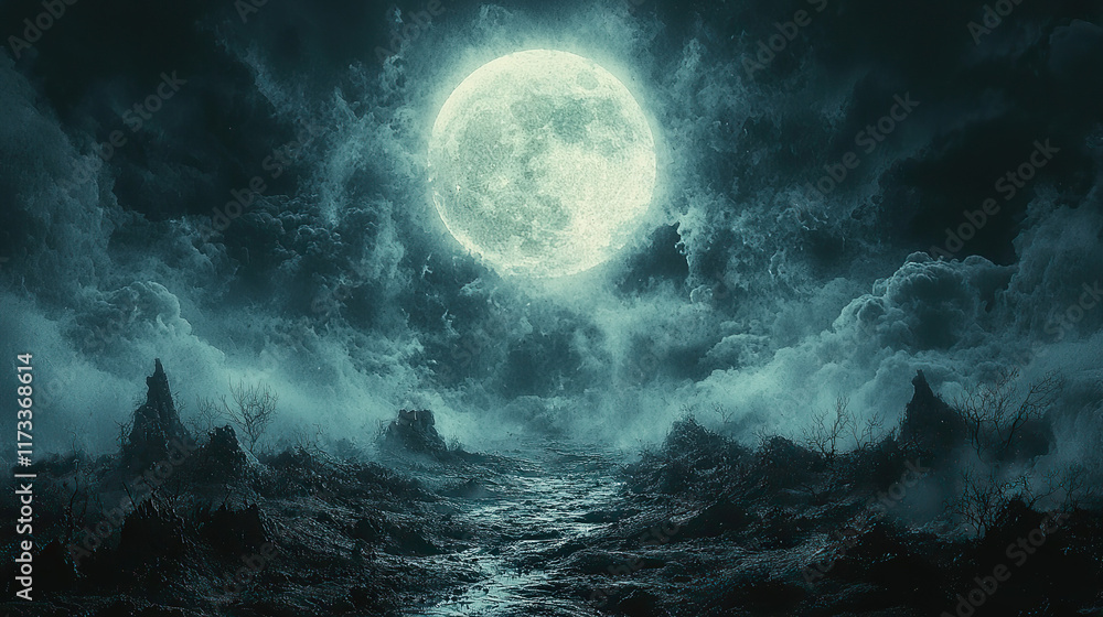 Fototapeta premium lunar landscape, moon surface, craters, moon rocks, barren, moon dust, desolate, otherworldly, celestial, moonlight, serene, vast, gray terrain, moon mountains, cosmic, moon valleys, moon plains, moon