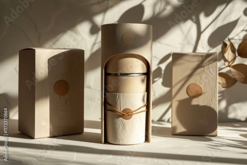 Wallpaper Mural Sleek eco friendly packaging design in soft beige tones, highlighting minimalist aesthetic Torontodigital.ca