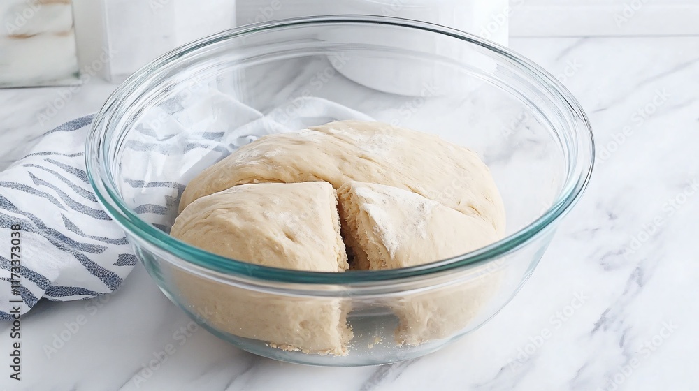 Artisan Bread Dough in Glass Bowl Baking Preparation Artisan Bread Dough in Glass Bowl Baking Preparation