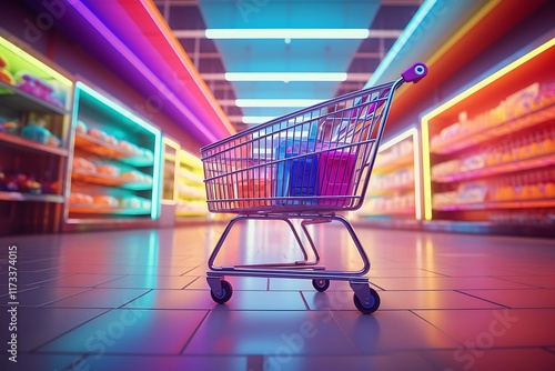 Wallpaper Mural A shopping cart in a colorful grocery aisle. Torontodigital.ca
