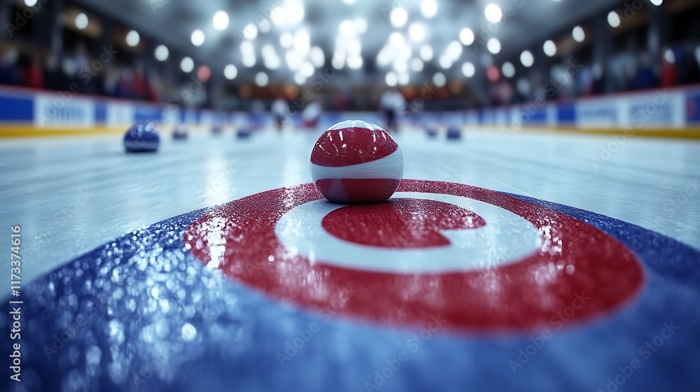 Curling Stone on Ice Rink During Competition
