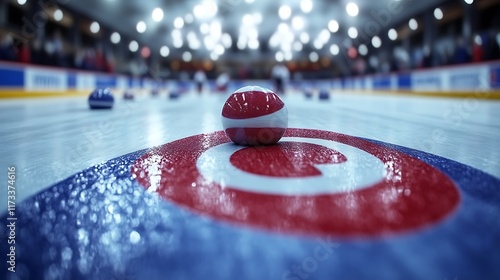 Obraz na płótnie Curling Stone on Ice Rink During Competition w salonie