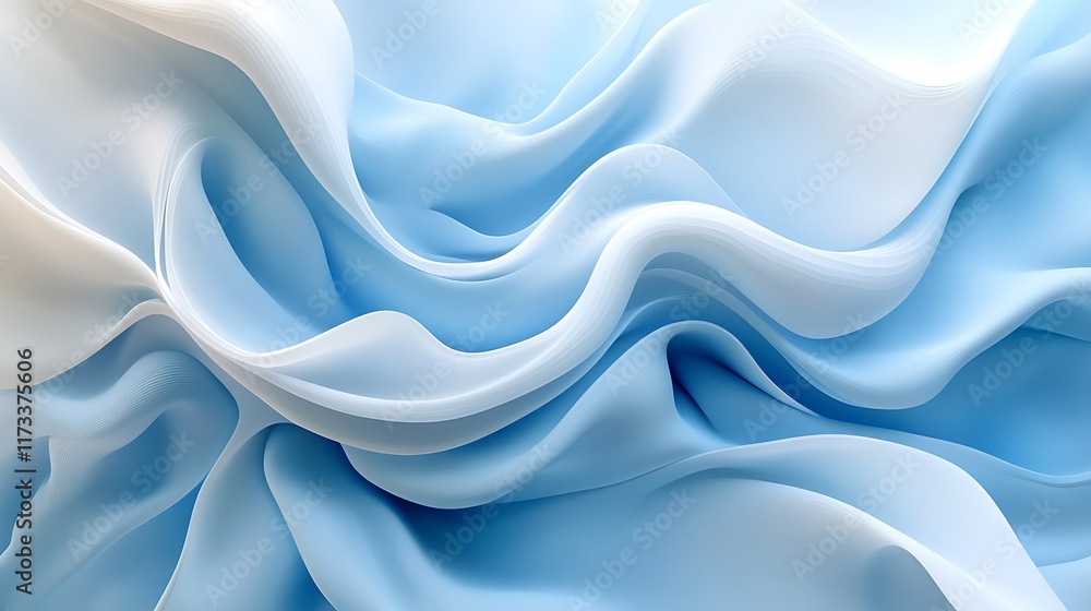 Fototapeta premium Abstract blue fabric waves, flowing textile texture, soft background, design element.