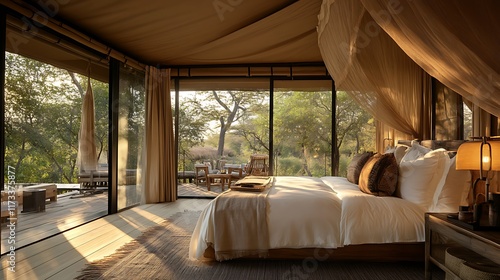 Safari Lodges: Safari lodge with luxurious tents, wildlife viewing, and immersive nature experiences, offering an adventurous and comfortable stay