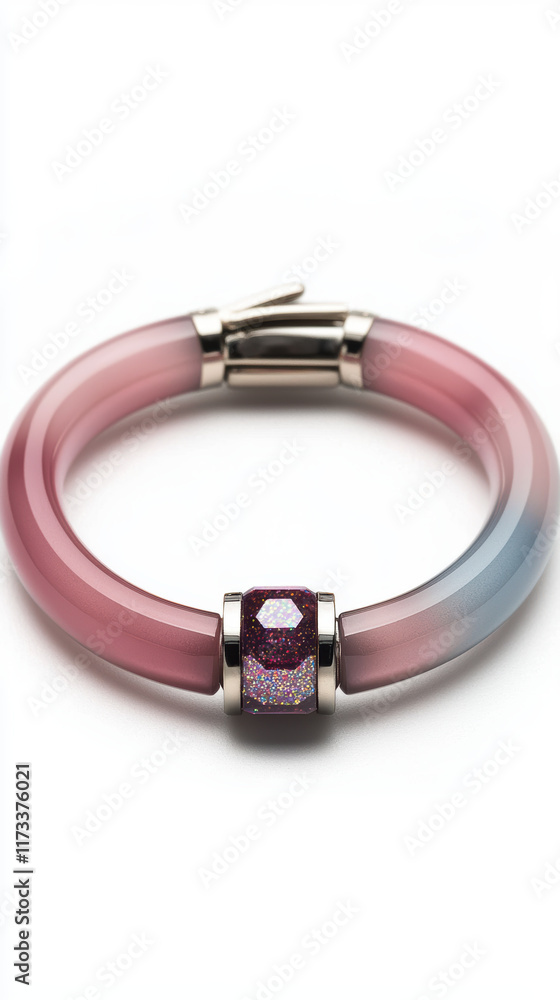modern bracelet featuring gradient design in pink and blue hues, adorned with sparkling gems modern bracelet featuring gradient design in pink and blue hues, adorned with sparkling gems